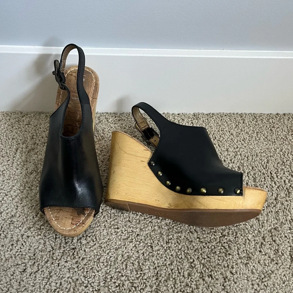 Sam Edelman Camilla Black Leather Studded Cork Wedge Open Toe Sandals Size 9 - Picture 2 of 15